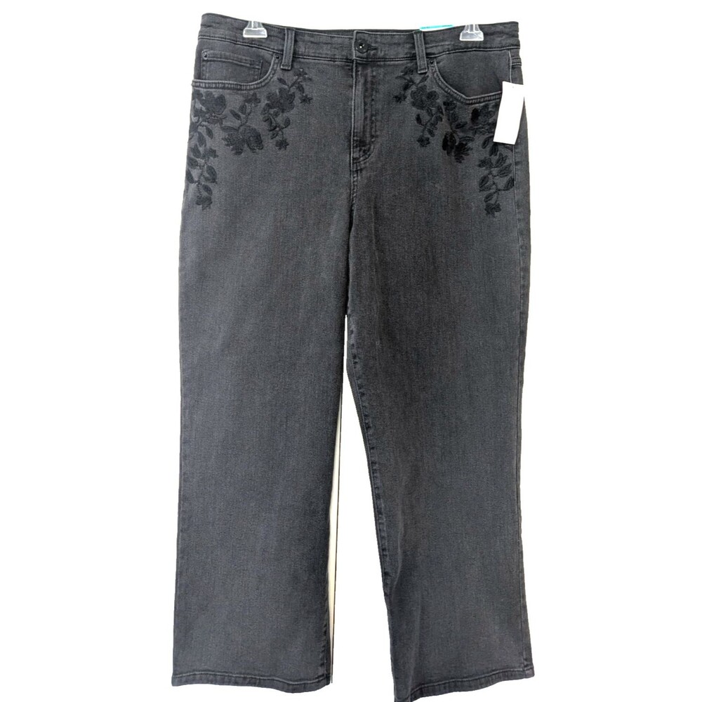 I.N.C. Women’s Black Floral Detail High Rise Strait Leg Jeans 16/33 NEW With Tag